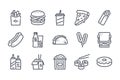 Fastfood and Street food related line icon set.